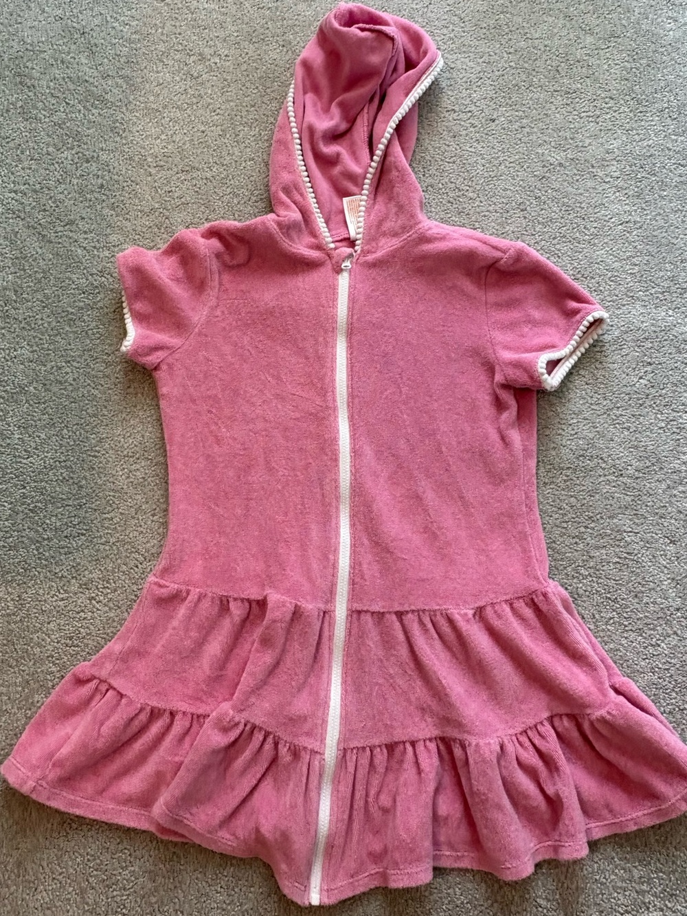 Cat & Jack Pink Hooded Zip-Front Tiered Short-Sleeve Dress Top